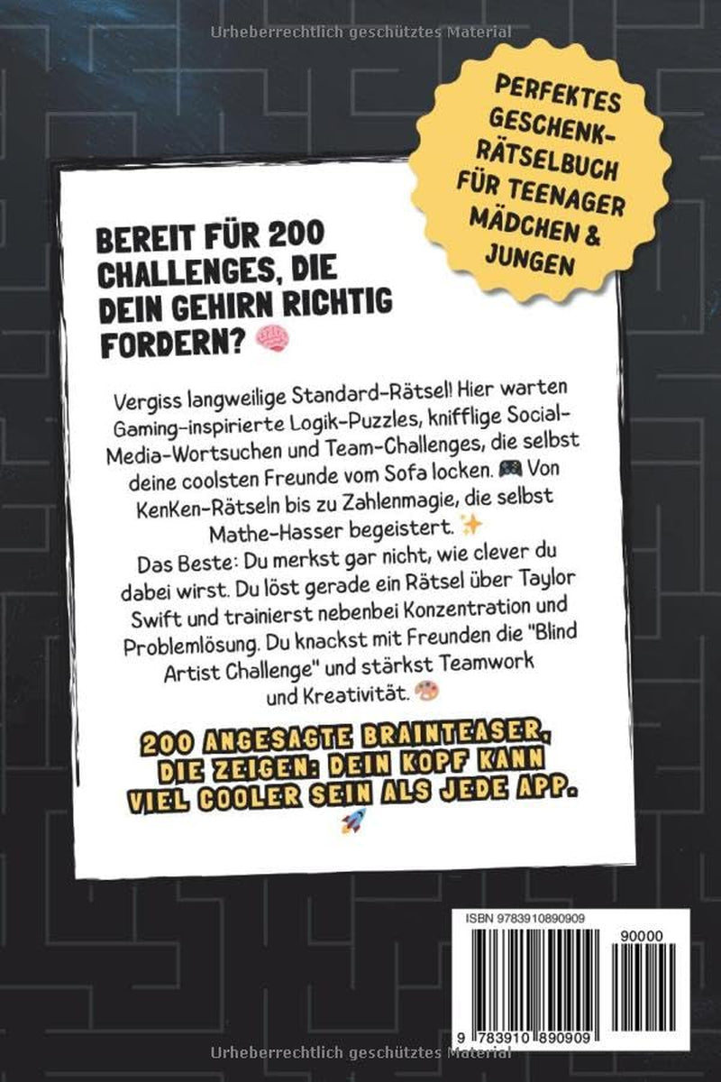 Hirn Statt Handy - 200 Coole Rätsel Für Clevere Teenager: Perfektes Geschenk-Rätselbuch Für Teenager Mädchen & Jungen (Hirn Statt Handy Rätselbücher)