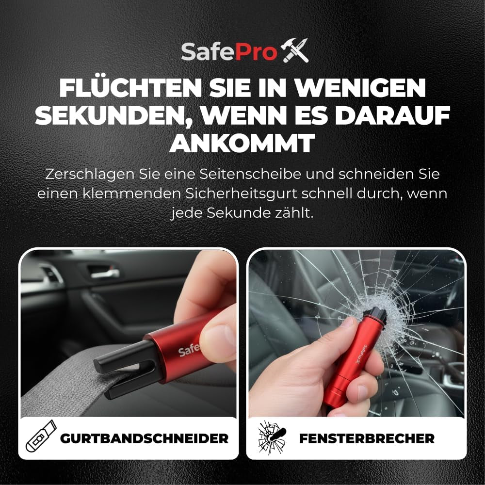 Notfallhammer Auto Mit Gurtschneider - Lebensrettender Kompakt Federkörner Glasbrecher - Sicherheit Rescue Tool & Scheiben Zertrümmerer Für Schnelle Flucht Bei Straße Unfällen (2Er-Pack)