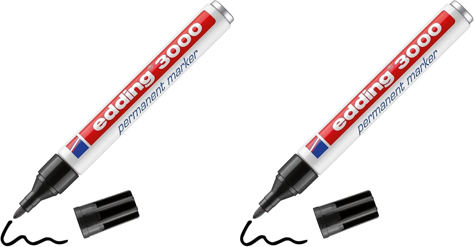 Edding 3000 Permanentmarker - Schwarz - 1 Stift - Rund-Spitze 1,5-3 Mm - Schnell Trocknender Permanent Marker - Wasserfest, Wischfest - Für Karton, Kunststoff, Holz, Metall - Universalmarker