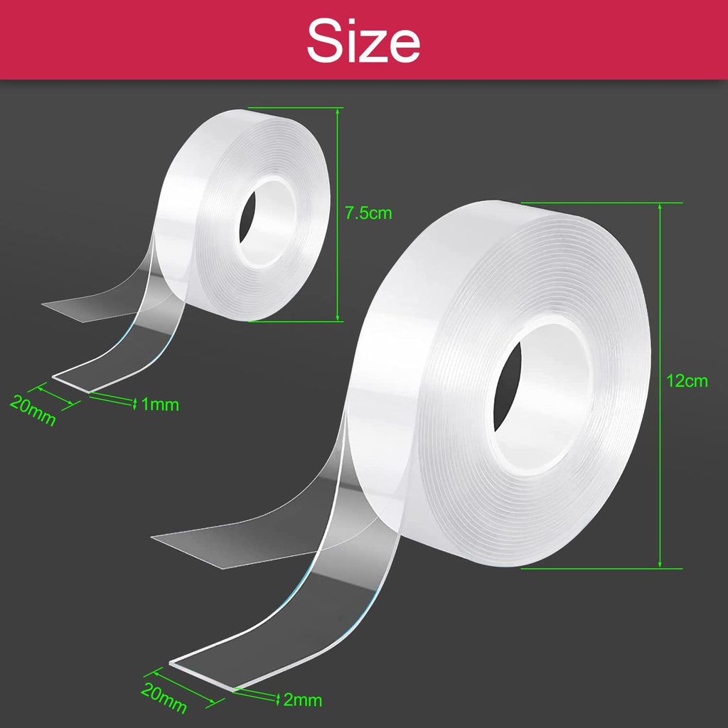 7M Doppelseitiges Klebeband Extra Stark Transparent,Abnehmbar Spurlos Double Sided Tape,2 Rollen Nano Klebeband Doppelseitig Ablösbar Für Teppich, Foto Wand, Küche, Zuhause, Auto