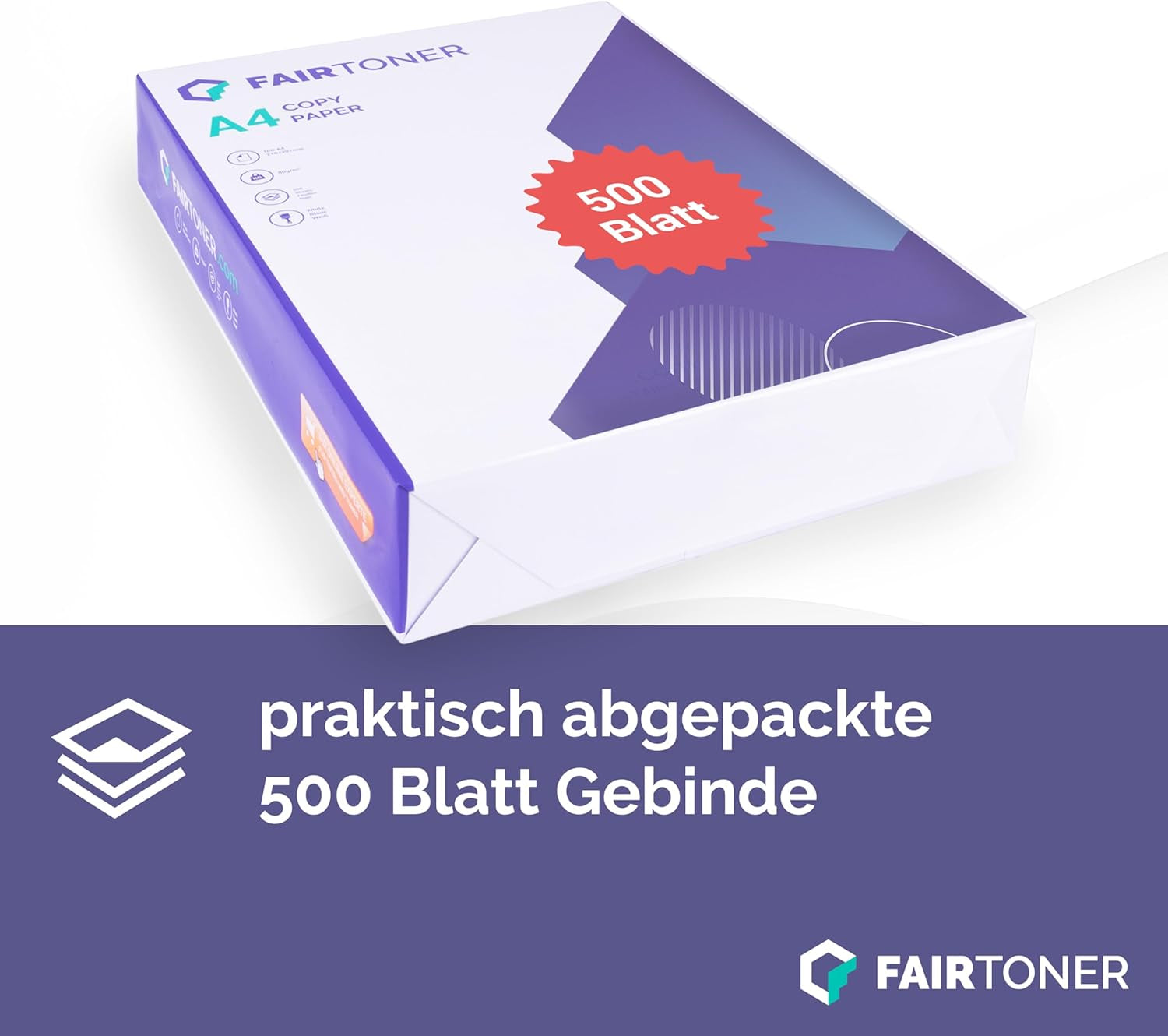 Fairtoner Kopierpapier 2500 Blatt DIN-A4 80G, Weiß (5 X 500 Blatt / 5Er Pack) Universal Druckerpapier Für Laserdrucker Und Tintenstrahldrucker Geeignet