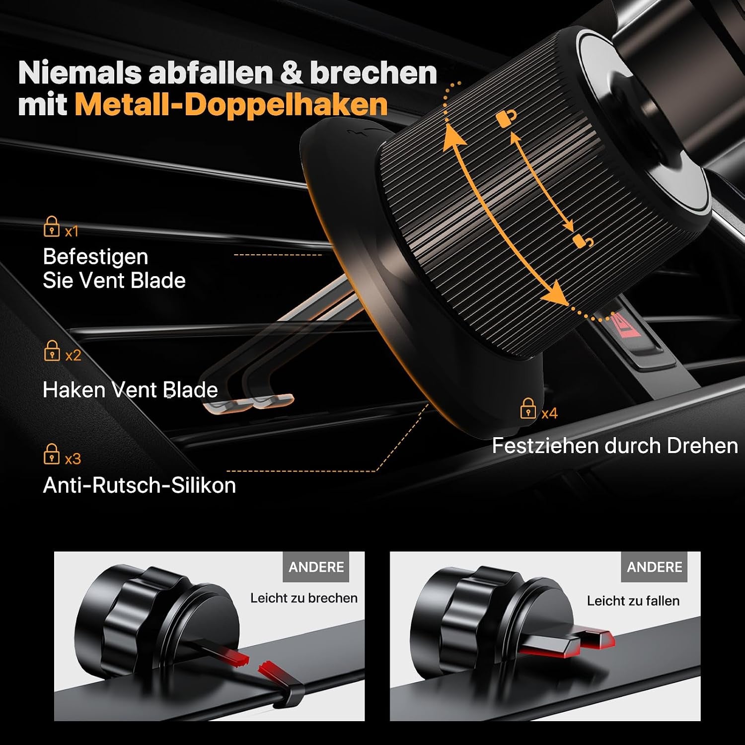 Miracase Handyhalterung Auto [Stabilere Doppelhaken] Handyhalter Für Autos Lüftung Universale, Halterung Für Navigationsgeräte，360 Grad Vent KFZ Halterung Für Iphone Galaxy Smartphone