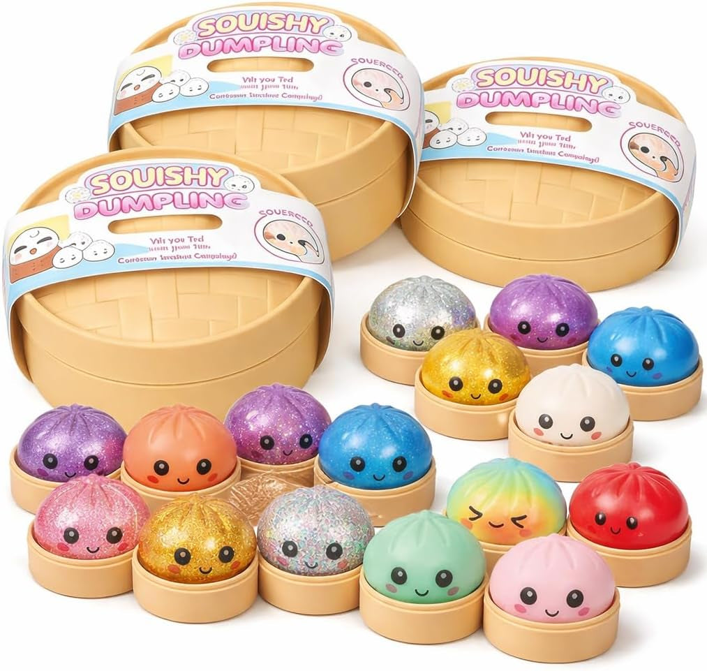 XXL Mystery Dumpling Squishy Buns 1Er, 3Er, 4Er Set – Glitter & Matt & Glow Überraschungsfarbe – 9,5Cm Squeeze Toy Mit Steamer Box – anti Stress Ball Knetball Baozi Mochi