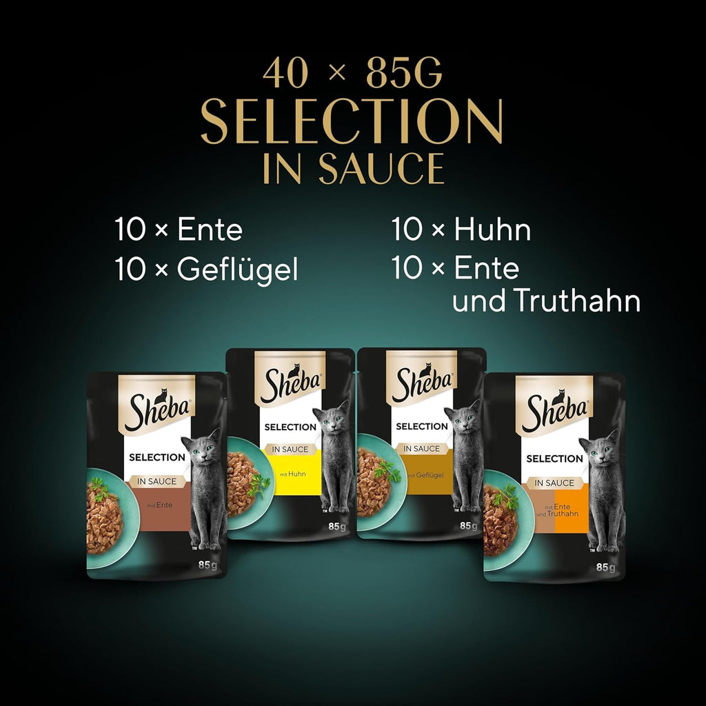 SHEBA Adult Katzenfutter Nass - 40X85G Portionsbeutel - Geflügel Variation in Sauce - Nassfutter Für Katzen - 1 Großpackung
