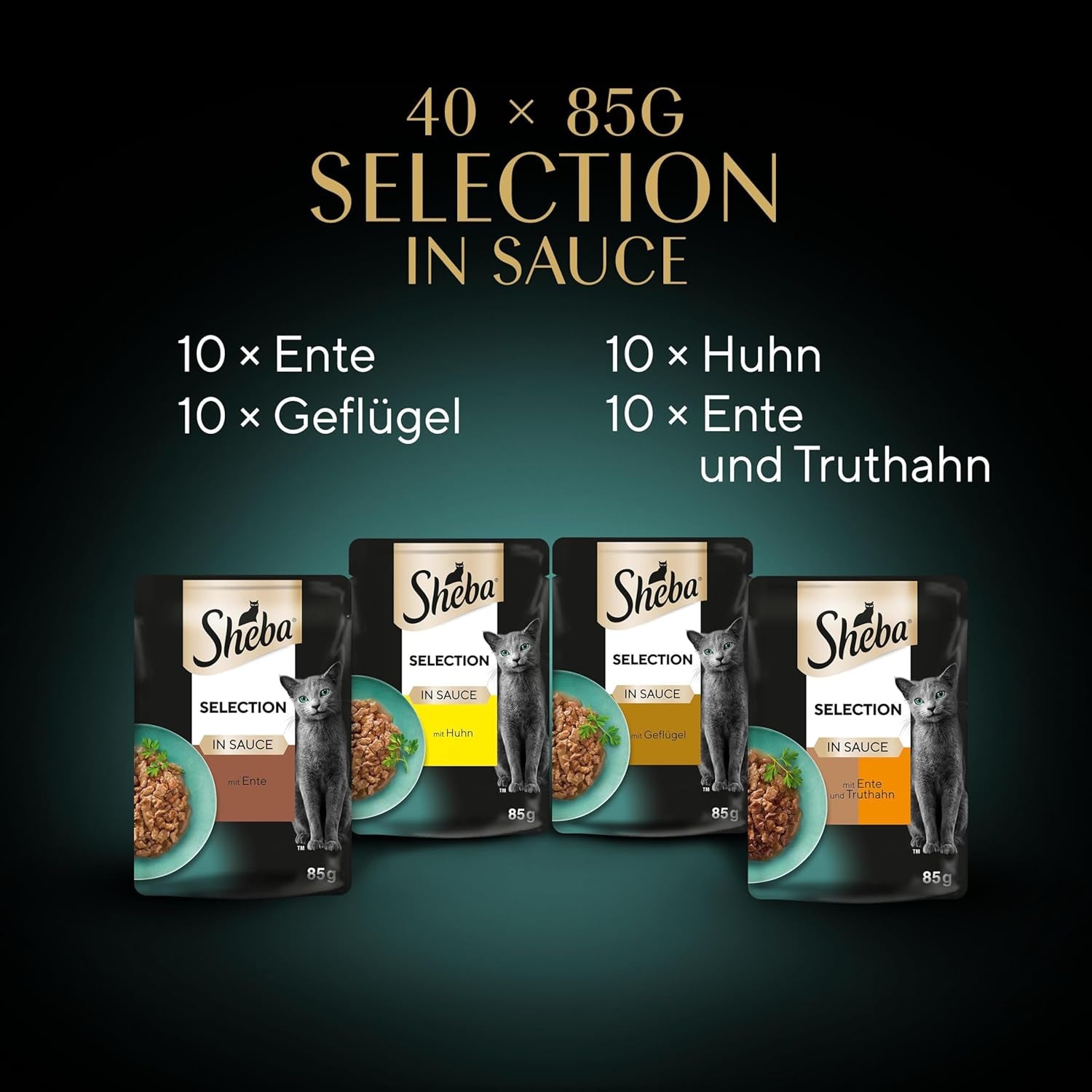 SHEBA Adult Katzenfutter Nass - 40X85G Portionsbeutel - Geflügel Variation in Sauce - Nassfutter Für Katzen - 1 Großpackung