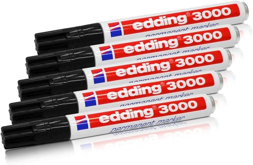 Edding 3000 Permanentmarker - Schwarz - 1 Stift - Rund-Spitze 1,5-3 Mm - Schnell Trocknender Permanent Marker - Wasserfest, Wischfest - Für Karton, Kunststoff, Holz, Metall - Universalmarker