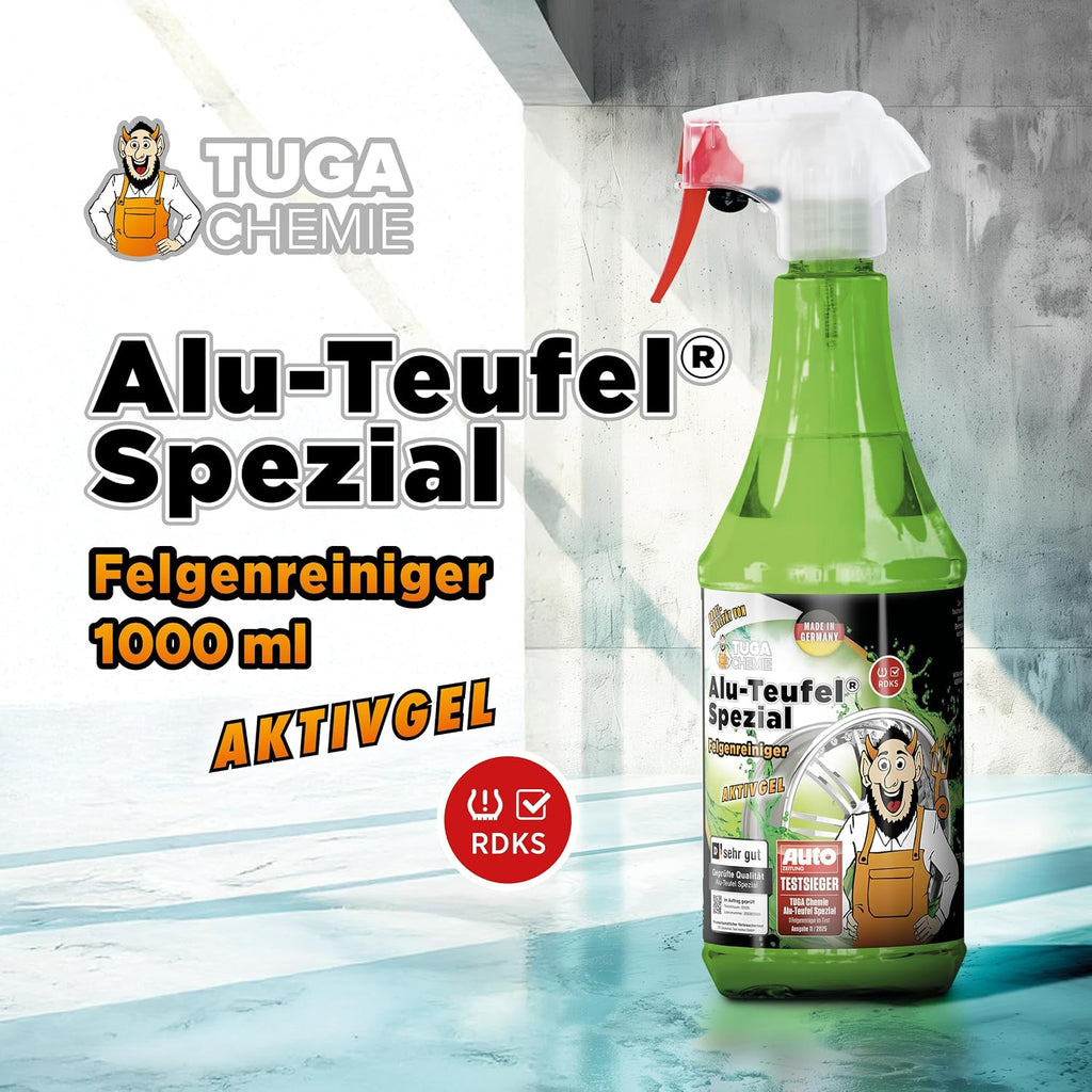 Tuga Chemie Alu-Teufel Spezial Felgenreiniger Grün – Profi Felgenreinigung Von Bremsstaub & Schmutz – Ph-Hautneutral, Materialschonend, Glanzverstärkend – 1 L Flasche – Made in Germany