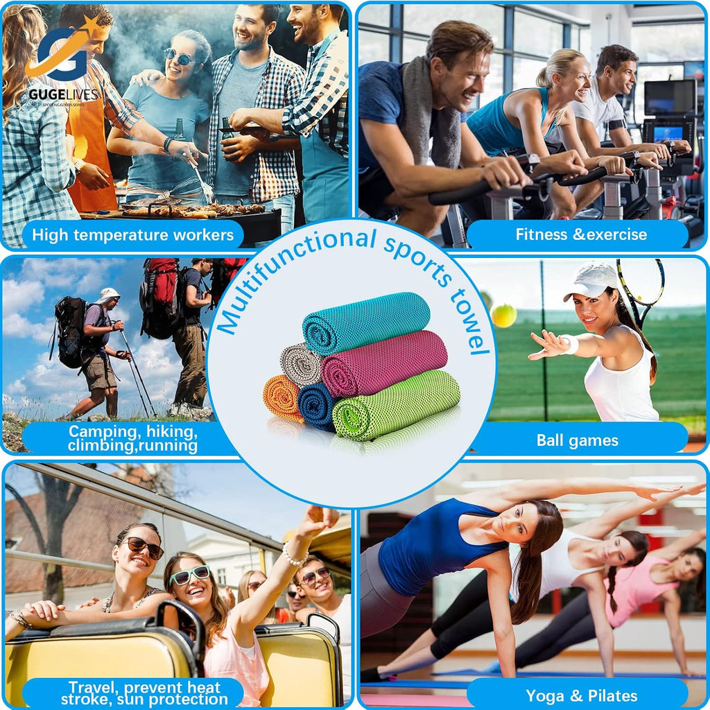 [6Pack]Kühlendes Handtuch, Eis-Sport-Handtuch, Kühles Handtuch Für Sofortige Kühlung, Für Yoga, Reisen, Golf, Fitnessstudio, Camping, Fitness, Laufen, Workout Und Weitere Aktivitäten (90X 30Cm)