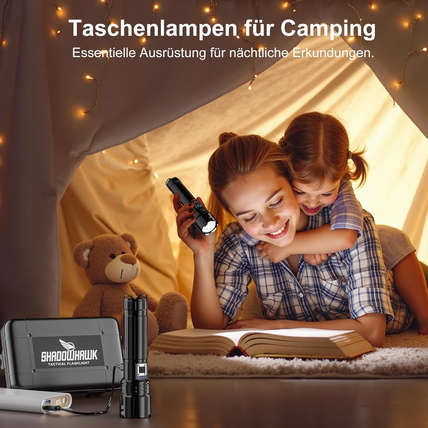 Shadowhawk Taschenlampe Led 500,000 Lumen, Extrem Hell Taschenlampe USB Aufladbar Taktische Taschenlampen Mit Holster XHP70.2, IP67 Wasserdicht 5 Lichtmodi Für Camping Wandern Notfälle