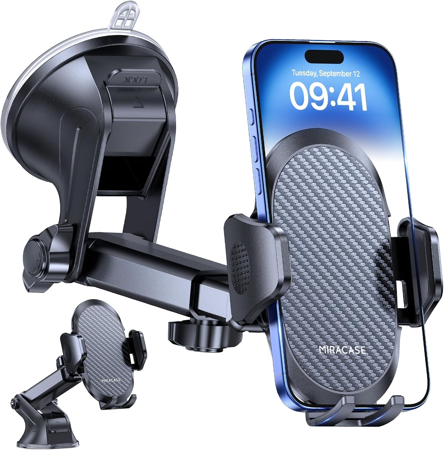 Miracase Handyhalterung Auto[Stärkst Saugnapf] Handyhalter Fürs Auto 360° Drehbar, Armaturenbrett Windschutzscheibe KFZ Handy Halterung Kits Für Iphone Galaxy Alle Smartphones