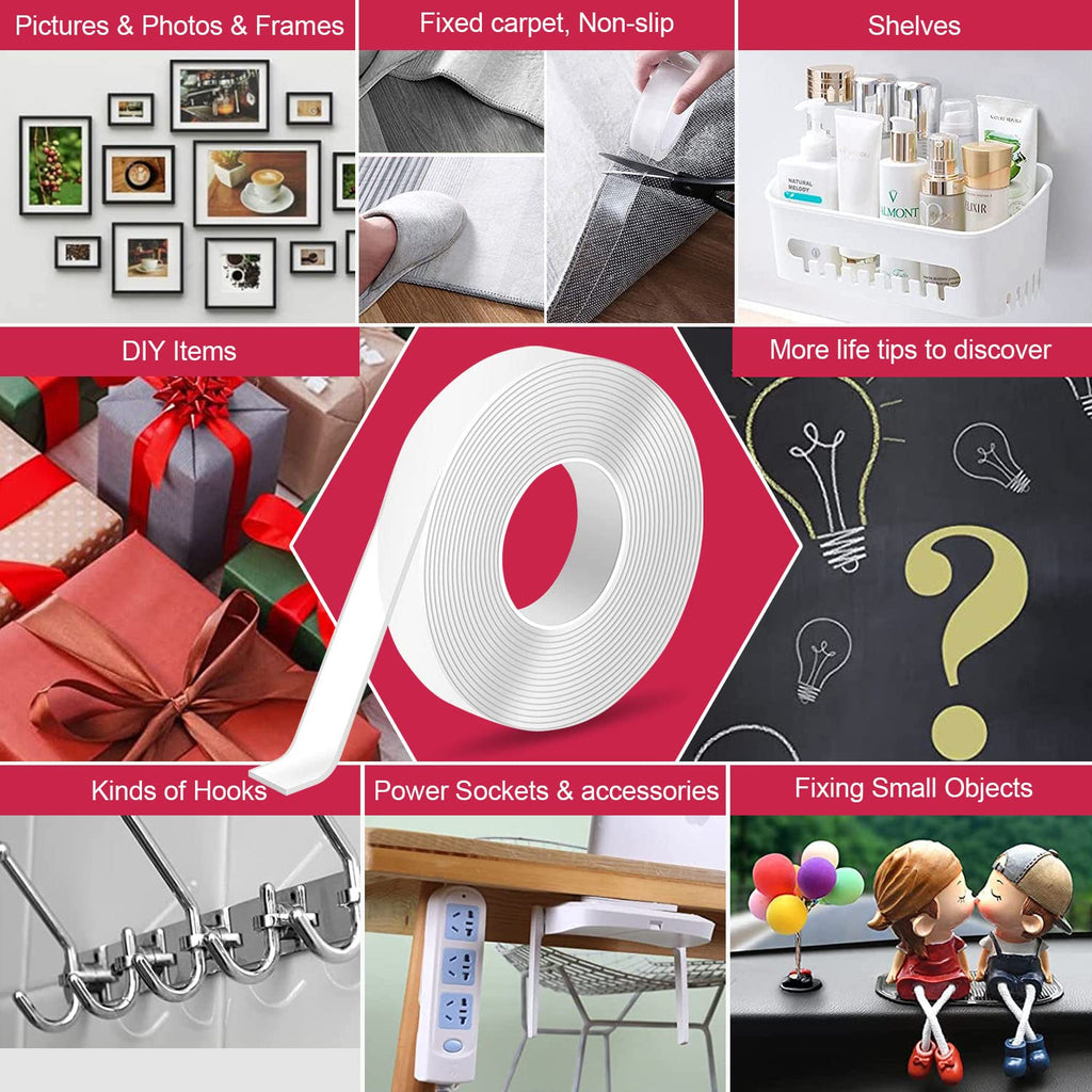 7M Doppelseitiges Klebeband Extra Stark Transparent,Abnehmbar Spurlos Double Sided Tape,2 Rollen Nano Klebeband Doppelseitig Ablösbar Für Teppich, Foto Wand, Küche, Zuhause, Auto