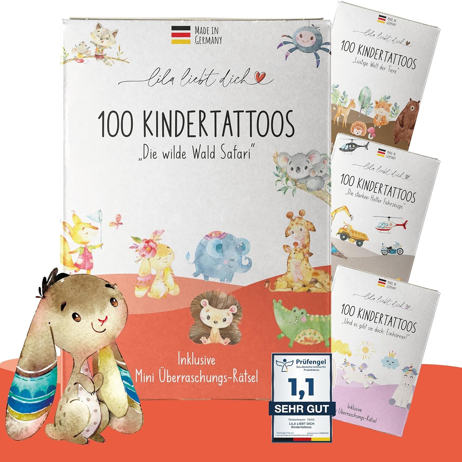 Lila Liebt Dich® 100 Fantastische Einhorn-Tattoos Kinder (6 Unterschiedliche Bögen) - Temporäre Tattoos// Kindertattoos Hautfreundlich & Dermatologisch Getestet // Kinder Tattoo Made in Germany