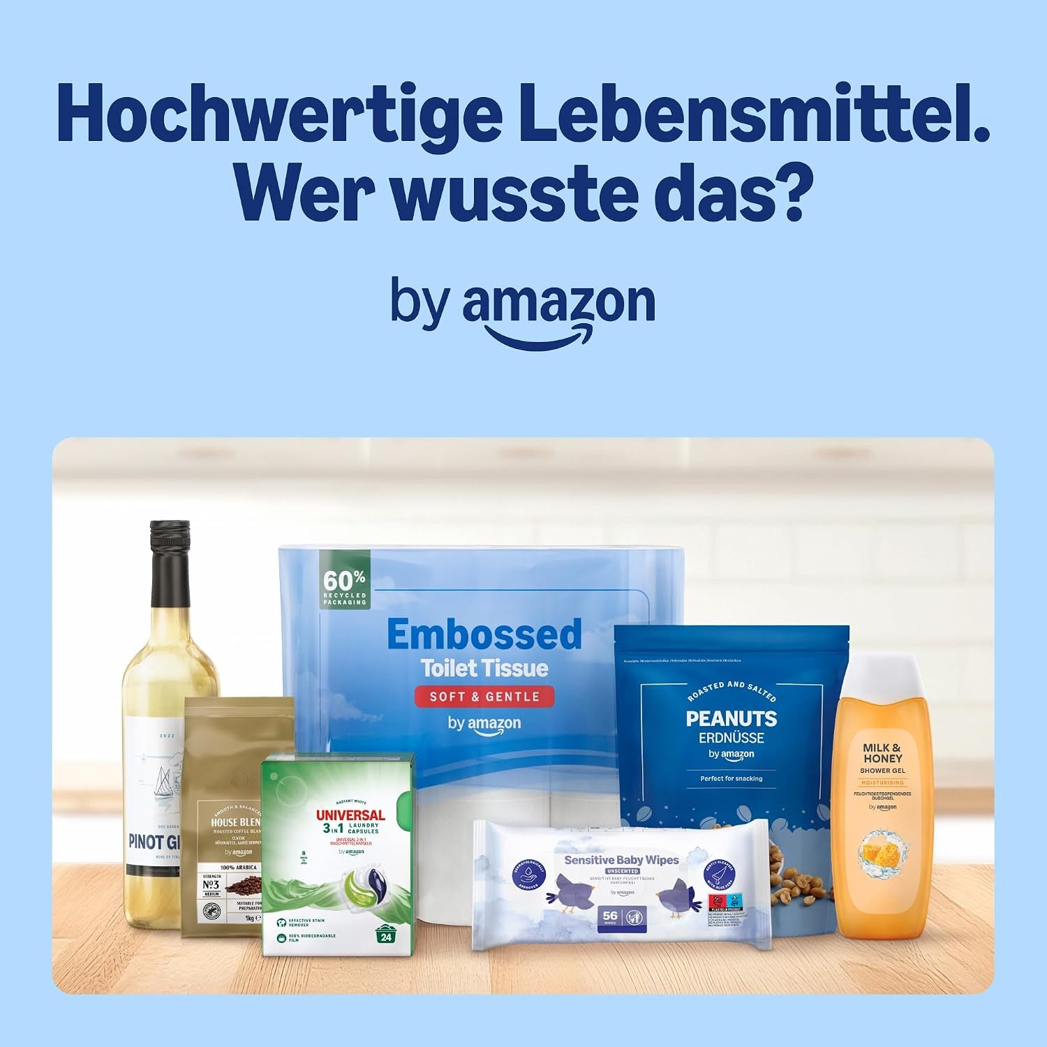 By Amazon Ultrasensitive Babyfeuchttücher, 100% Pflanzliche Fasern, 99% Wasser, 1080 Tücher, Unparfümiert, 18 Packungen À 60 Stück