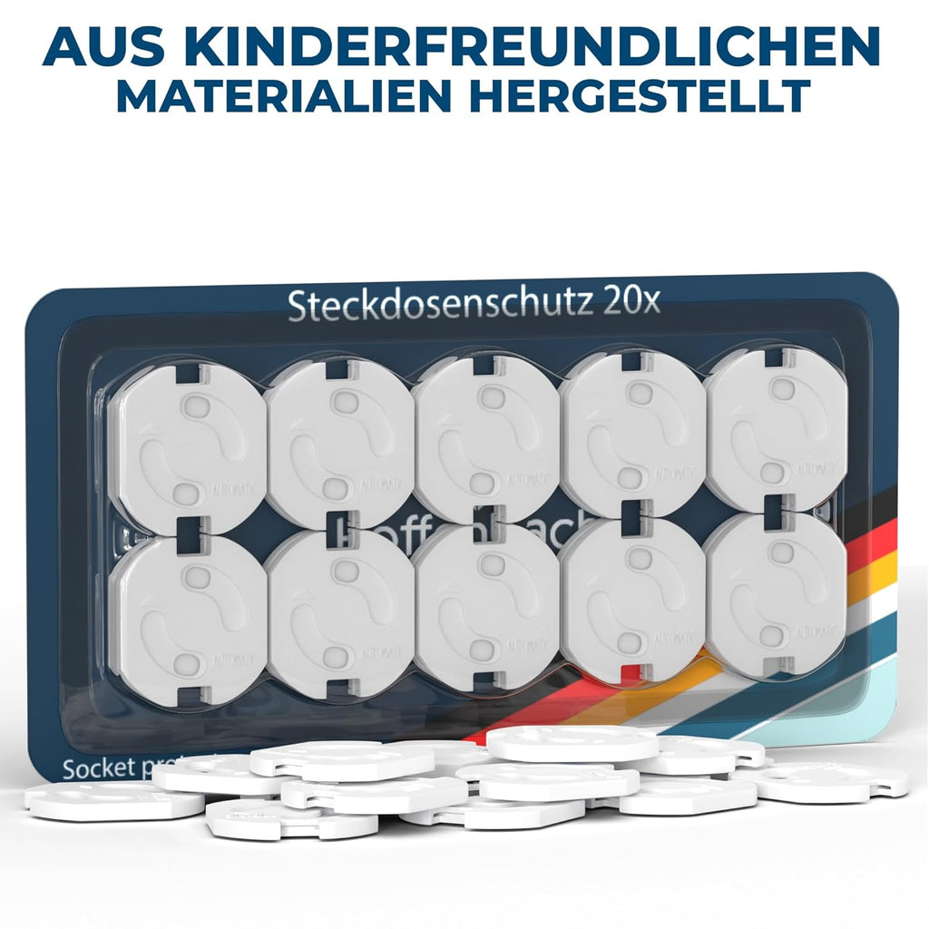 Hoffenbach 20X Steckdosen Kindersicherung – Steckdosensicherung Mit Drehmechanik – Schutz Für Babys & Kinder – Steckdosenschutz Verhindert Unfälle & Stromschläge – Steckdose Kinderschutz – Weiß