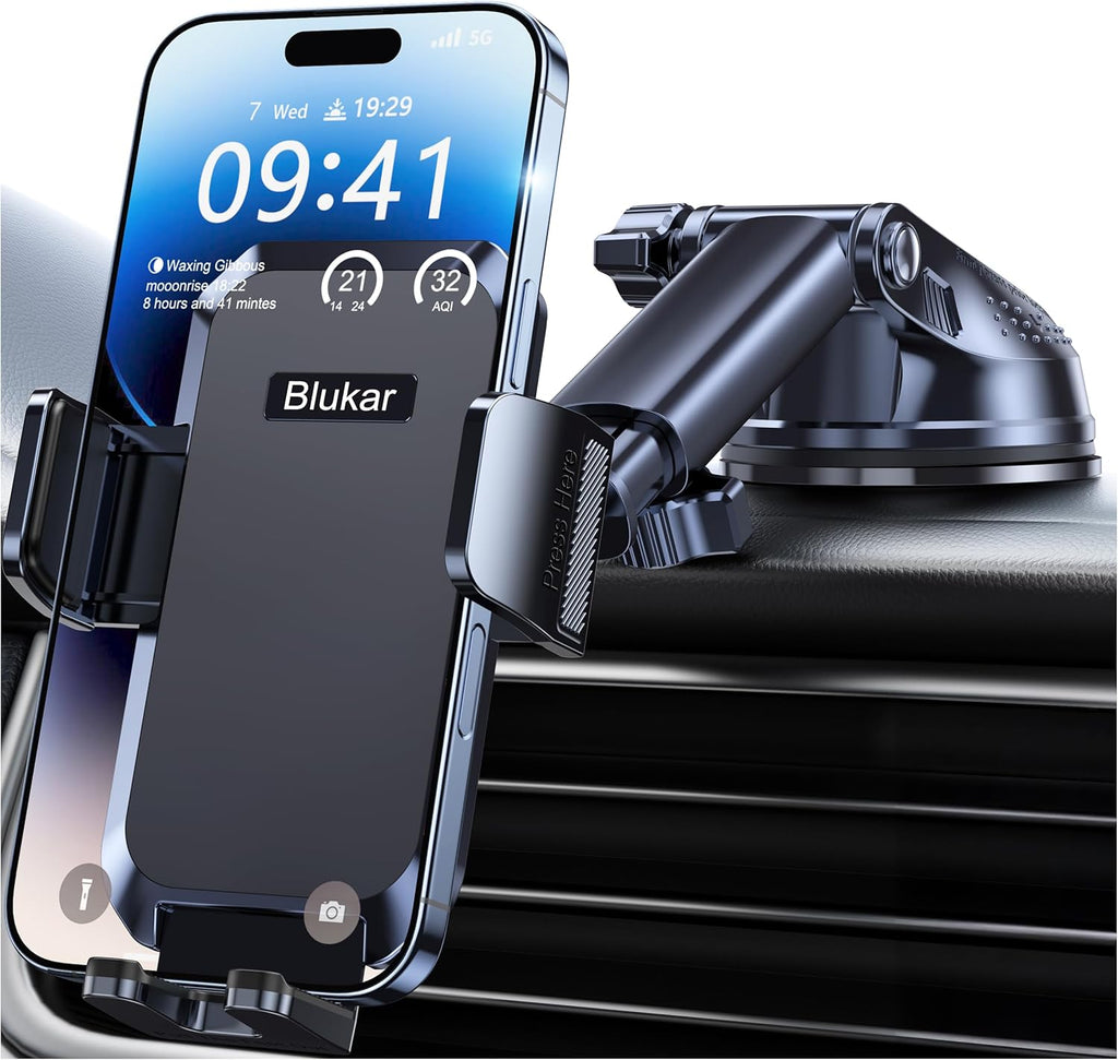 Blukar Handyhalterung Auto, [Upgrade Saugnapf] Handyhalter Für Autos Armaturenbrett & Windschutzscheibe, 360° Drehbar KFZ Handy Halterung Mit Ein-Knopf-Release Für Iphone, Galaxy, Mate Usw.