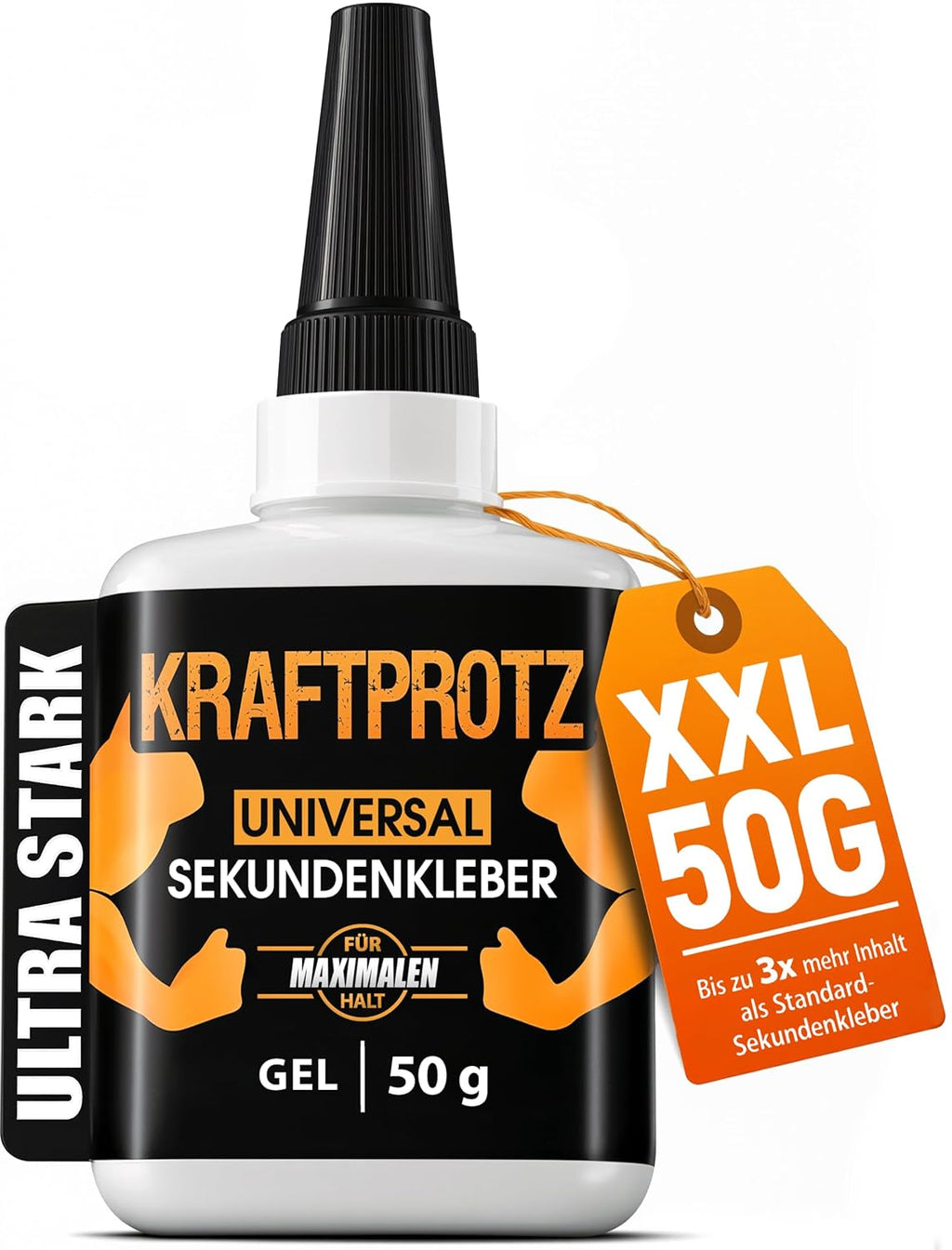 Sekundenkleber Extra Stark Gel 50 G – XXL Superkleber Für Holz, Metall, Kunststoff, Glas – Tropffrei, Hitze- & Wasserfest – Für Reparaturen in Haushalt, Werkstatt, Auto, DIY & Modellbau – KRAFTPROTZ