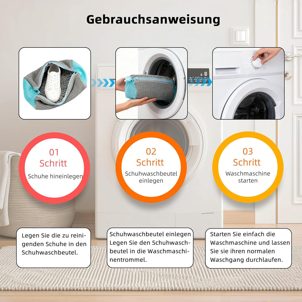 Schuhwaschbeutel Waschmaschine 2 Stück 39X19Cm Grau Anti-Verformung Sneaker Wäschenetz Mit 360° Reinigungsflusen Wiederverwendbar Wäschesack Schuhe Für Waschmaschine Und Trockner