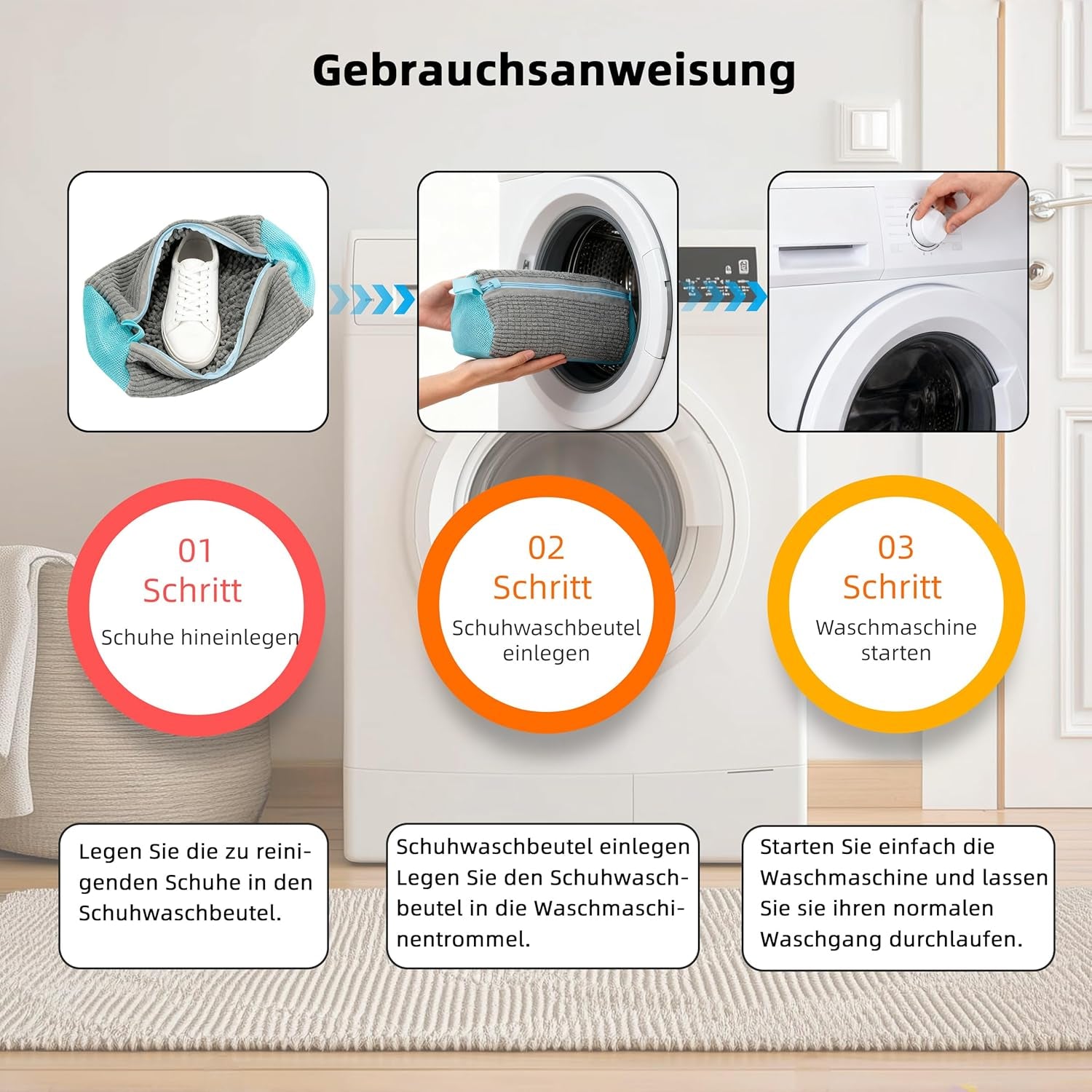 Schuhwaschbeutel Waschmaschine 2 Stück 39X19Cm Grau Anti-Verformung Sneaker Wäschenetz Mit 360° Reinigungsflusen Wiederverwendbar Wäschesack Schuhe Für Waschmaschine Und Trockner