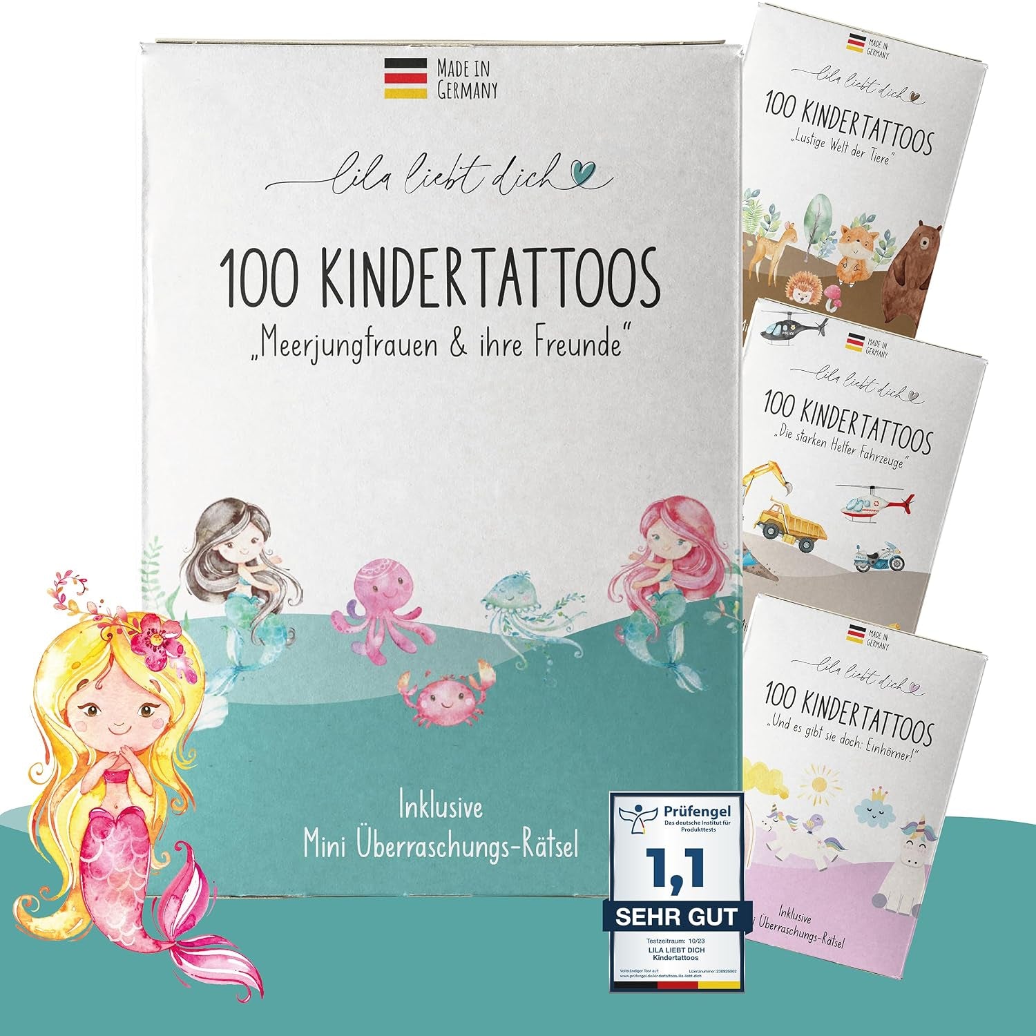 Lila Liebt Dich® 100 Fantastische Einhorn-Tattoos Kinder (6 Unterschiedliche Bögen) - Temporäre Tattoos// Kindertattoos Hautfreundlich & Dermatologisch Getestet // Kinder Tattoo Made in Germany