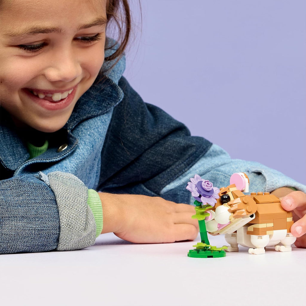 LEGO Creator 3In1 Cute Hamster with a Flower Toy - Animal Figure Transforms into a Hedgehog or Eagle - DIY Room Decor Idea - Birthday Gift for 7+ Year Old Girls & Boys - 31376
