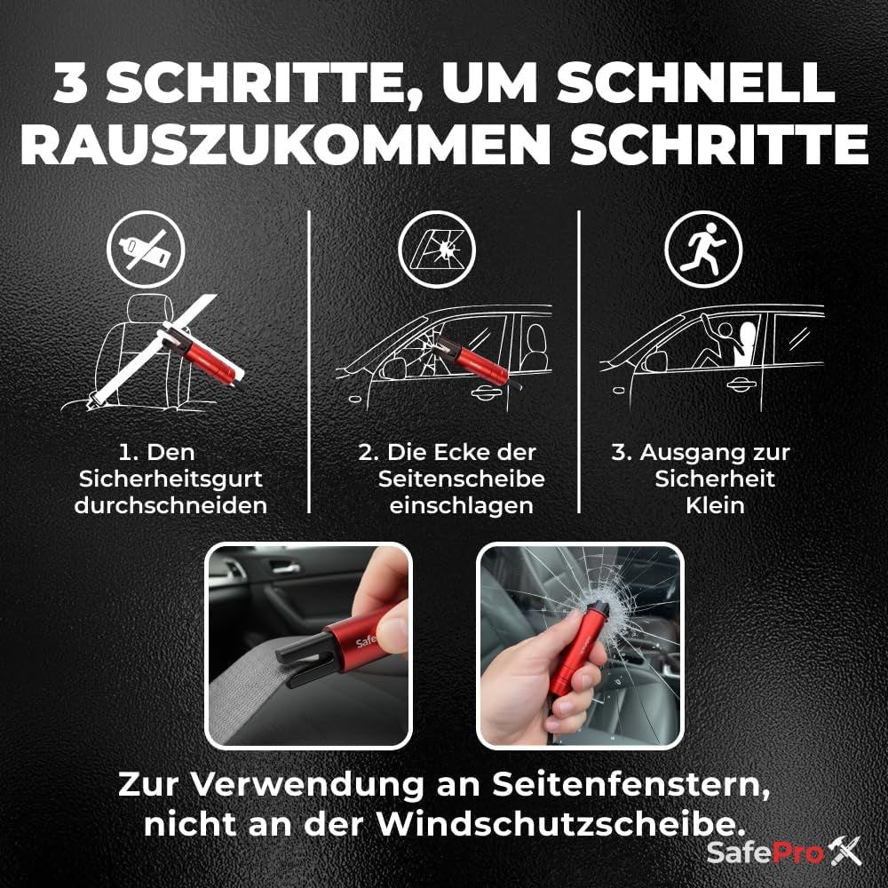 Notfallhammer Auto Mit Gurtschneider - Lebensrettender Kompakt Federkörner Glasbrecher - Sicherheit Rescue Tool & Scheiben Zertrümmerer Für Schnelle Flucht Bei Straße Unfällen (2Er-Pack)