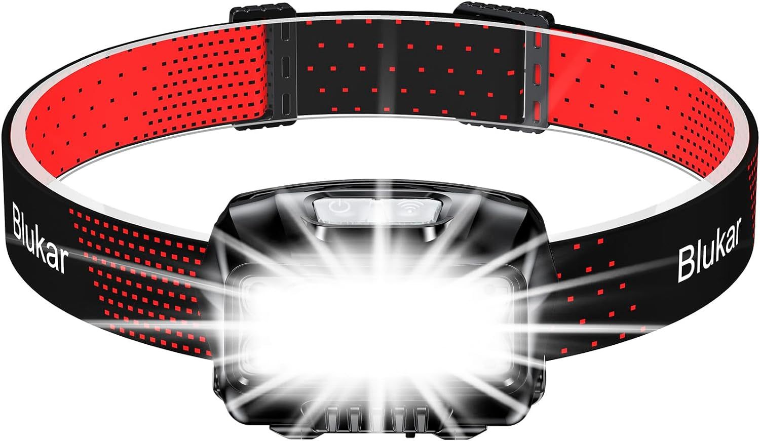 Blukar LED Stirnlampe Wiederaufladbar, Superhell 2000L Stufenlos Dimmbar Kopflampe Mit 8 Lichtmodi, Sensor Und Rotlicht, Leichtgewichtig Wasserdichte Mini Stirnleuchte Für Campen, Angeln Usw.
