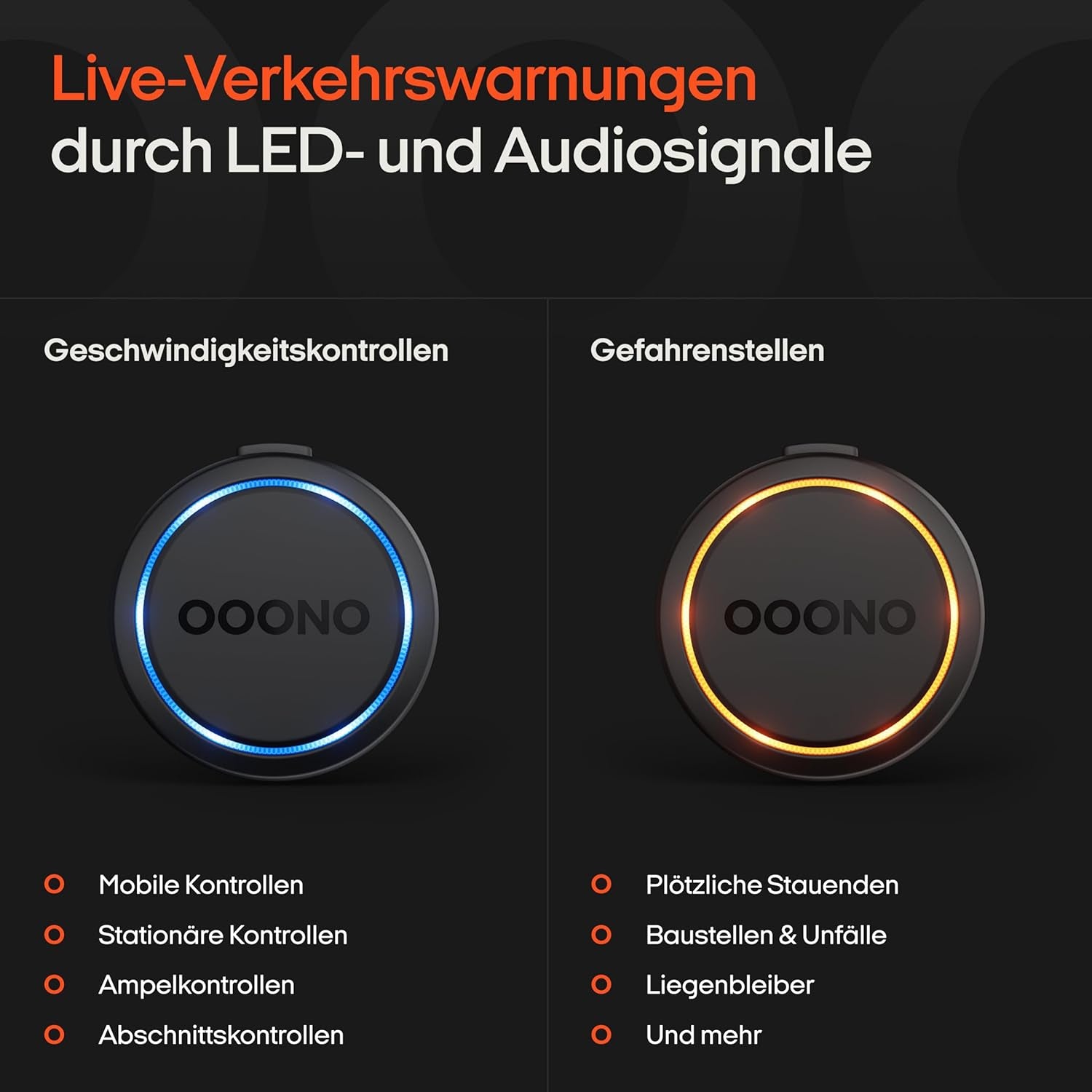 OOONO Co-Driver NO2 - Optimierter Co-Driver Fürs Auto - Warnt Vor Tempo-Kontrollen Und Gefahrenstellen - Wiederaufladbar - Led-Anzeige - Carplay & Android Auto Kompatibel