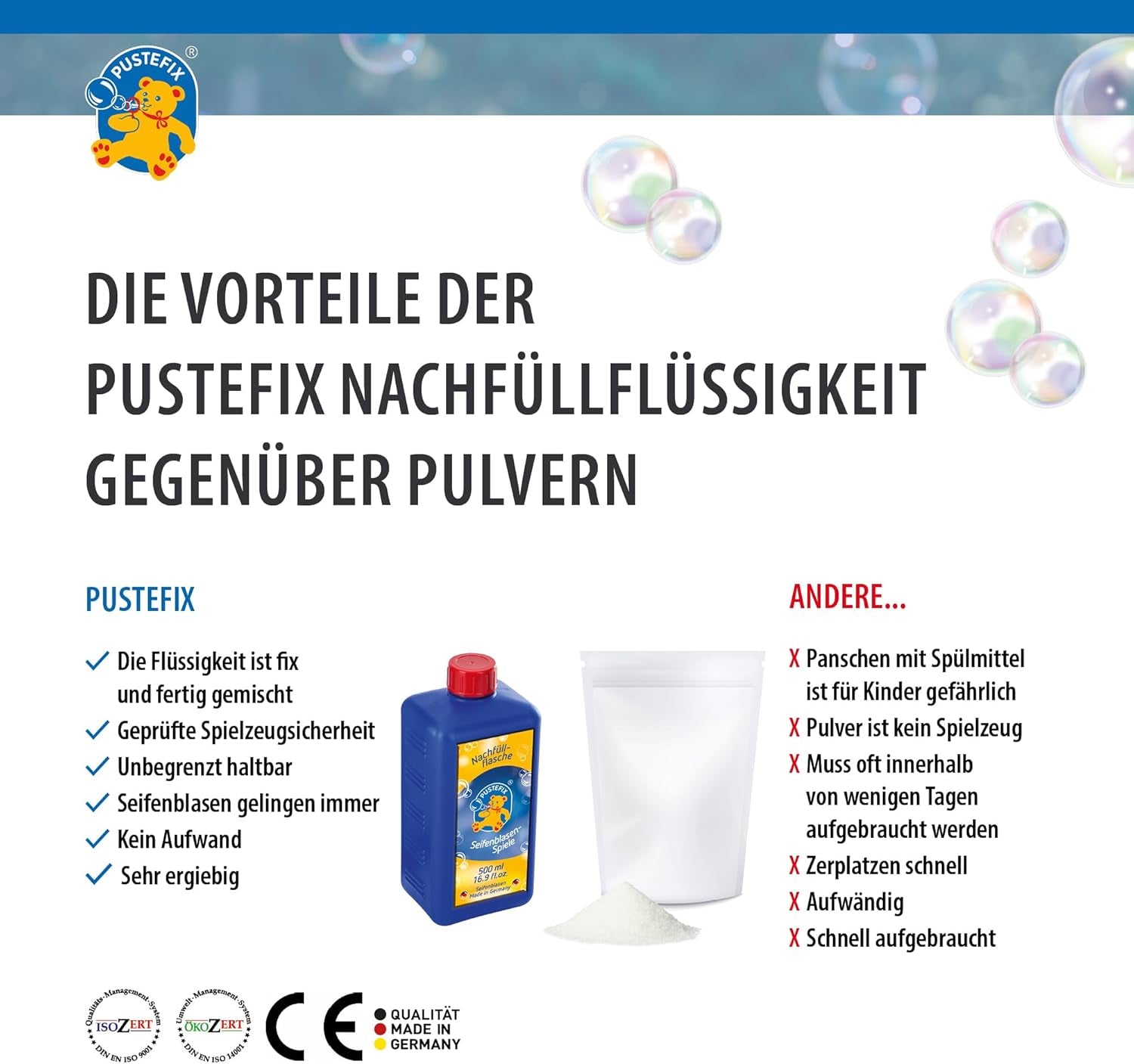 PUSTEFIX - 420869725 Seifenblasen Nachfüllflasche Maxi 1L I Seifenblasenflüssigkeit Für Bunte Blasen I I Extra Flüssigkeit Für Mehr Bubble Spaß I Für Kinder & Erwachsene Auf Geburtstag, Hochzeit