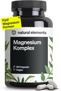 Natural Elements Magnesium Komplex - Premium: Aus 5 Hochwertigen Verbindungen - 400Mg Elementares Magnesium Pro Tagesdosis - Laborgeprüft, Vegan, Hochdosiert