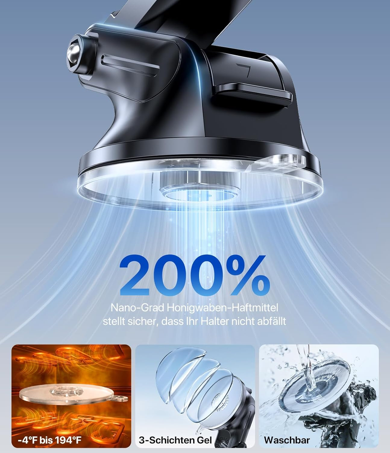 Miracase Handyhalterung Auto[Stärkst Saugnapf] Handyhalter Fürs Auto 360° Drehbar, Armaturenbrett Windschutzscheibe KFZ Handy Halterung Kits Für Iphone Galaxy Alle Smartphones