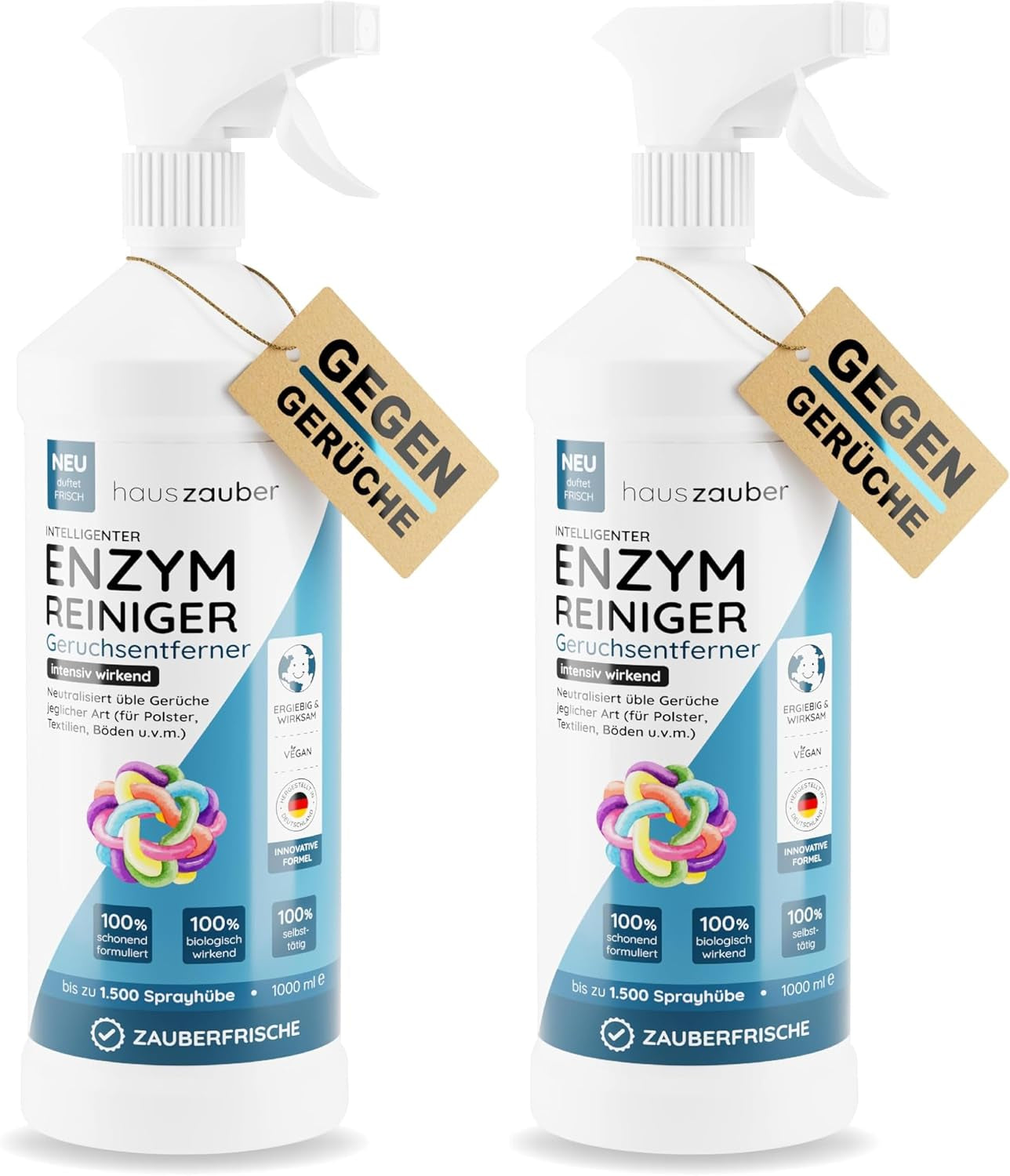 Hauszauber - Enzymreiniger [STARKER GERUCHSENTFERNER] 1000 Ml - Gegen Katzenurin, Hundeurin Etc. - Üble Gerüche Aus Sofa & Teppich Entfernen - Geruchsneutralisierer - Zauberfrische