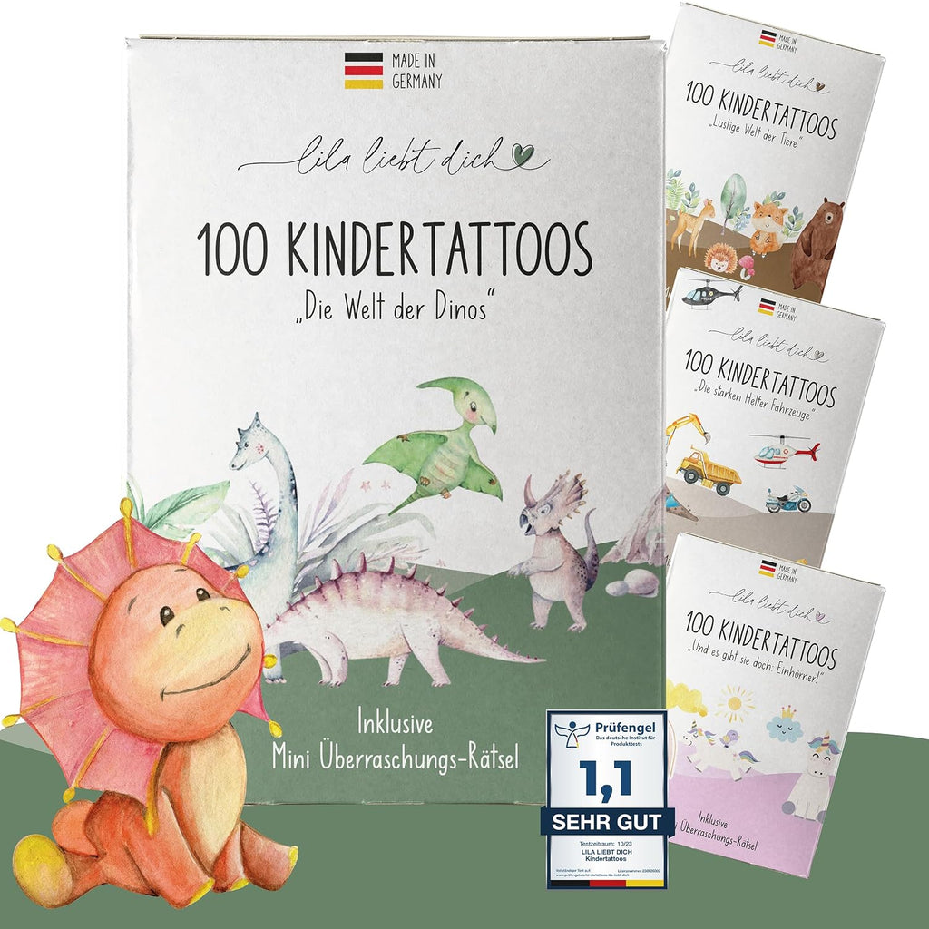 Lila Liebt Dich® 100 Fantastische Einhorn-Tattoos Kinder (6 Unterschiedliche Bögen) - Temporäre Tattoos// Kindertattoos Hautfreundlich & Dermatologisch Getestet // Kinder Tattoo Made in Germany