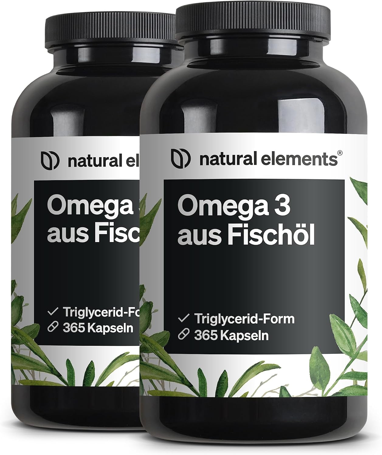 Natural Elements Omega 3 – 365 Kapseln – 2000Mg Fischöl Pro Tagesdosis – Mit EPA Und DHA in Triglycerid-Form – Laborgeprüft Und Aufwendig Aufgereinigt