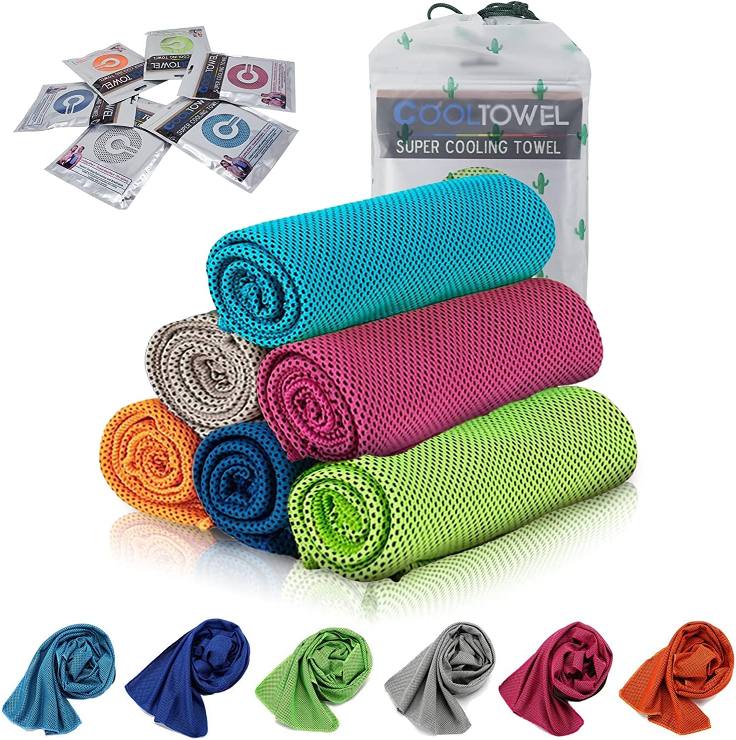 [6Pack]Kühlendes Handtuch, Eis-Sport-Handtuch, Kühles Handtuch Für Sofortige Kühlung, Für Yoga, Reisen, Golf, Fitnessstudio, Camping, Fitness, Laufen, Workout Und Weitere Aktivitäten (90X 30Cm)
