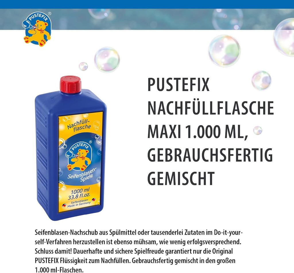 PUSTEFIX - 420869725 Seifenblasen Nachfüllflasche Maxi 1L I Seifenblasenflüssigkeit Für Bunte Blasen I I Extra Flüssigkeit Für Mehr Bubble Spaß I Für Kinder & Erwachsene Auf Geburtstag, Hochzeit
