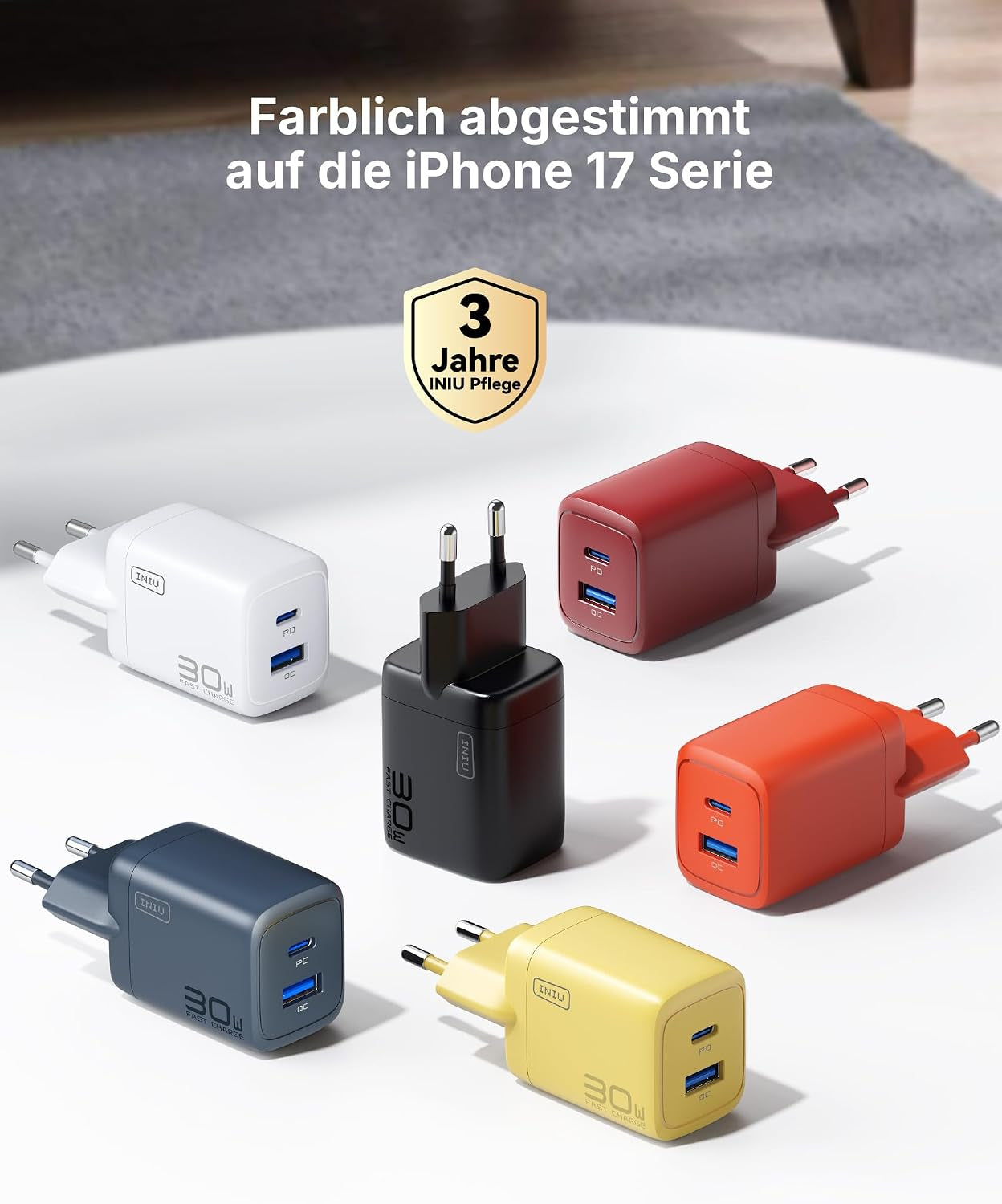 INIU 30W USB C Ladegerät, Gan Schnellladegerät Mit 1,5M 60W Kabel, Dual-Port Netzteil Mit Intelligentem Geräteschutz Für Iphone 17 16 Pro Max, Ipad Macbook Air Galaxy S26 Pixel Xiaomi [2-Pack Schwarz]