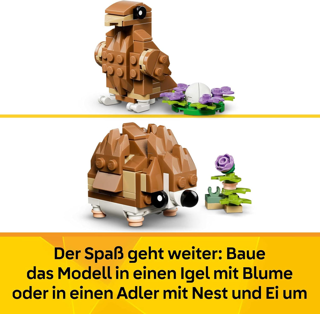 LEGO Creator 3In1 Cute Hamster with a Flower Toy - Animal Figure Transforms into a Hedgehog or Eagle - DIY Room Decor Idea - Birthday Gift for 7+ Year Old Girls & Boys - 31376