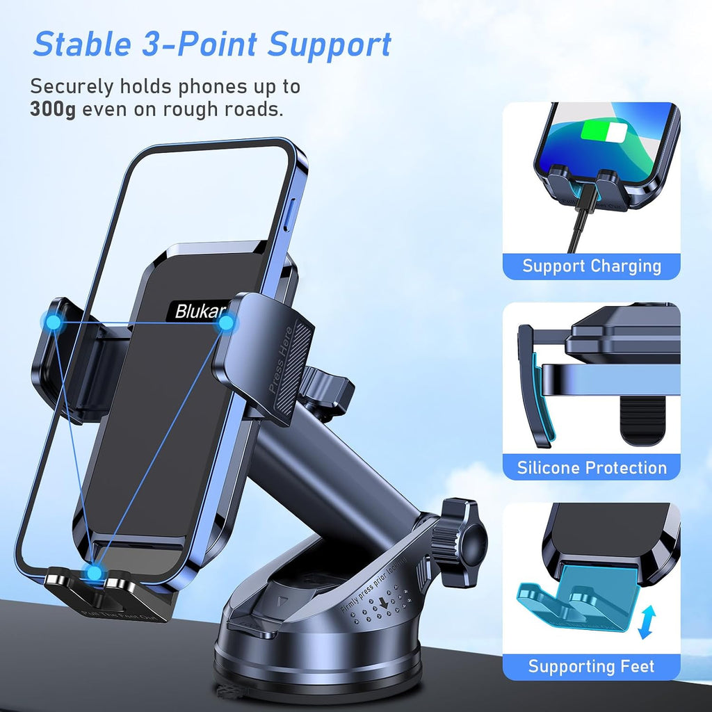 Blukar Handyhalterung Auto, [Upgrade Saugnapf] Handyhalter Für Autos Armaturenbrett & Windschutzscheibe, 360° Drehbar KFZ Handy Halterung Mit Ein-Knopf-Release Für Iphone, Galaxy, Mate Usw.