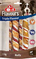 8In1 Triple Flavour Rolls Kaustangen Für Hunde - Kausnacks Mit Extra Viel Fleisch, 113G Beutel (3 Stück)