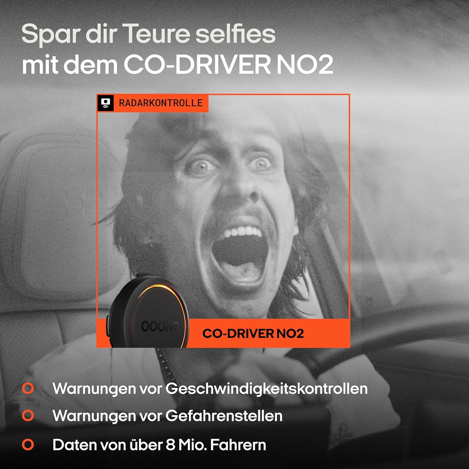 OOONO Co-Driver NO2 - Optimierter Co-Driver Fürs Auto - Warnt Vor Tempo-Kontrollen Und Gefahrenstellen - Wiederaufladbar - Led-Anzeige - Carplay & Android Auto Kompatibel