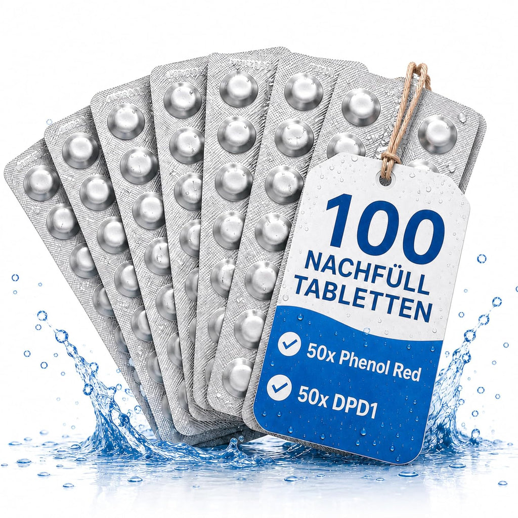 Pooltester Nachfülltabletten 100 Stück | 50X DPD1 Für Freies Chlor & Brom + 50X Phenol Red Für Ph-Wert | Rapid Wassertest Tabletten Für Pool, Whirlpool & Spa | Passend Für Schütteltester