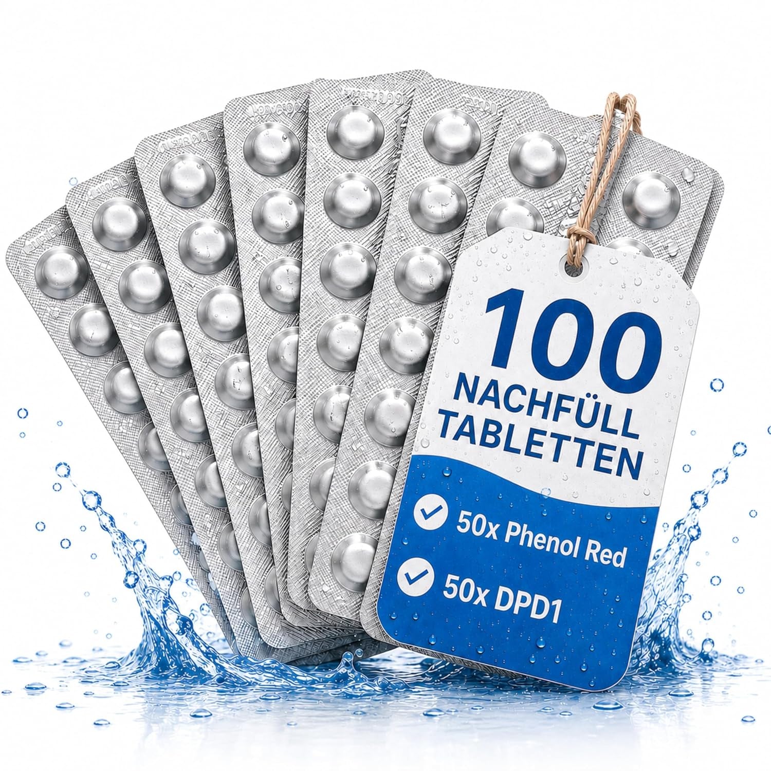 Pooltester Nachfülltabletten 100 Stück | 50X DPD1 Für Freies Chlor & Brom + 50X Phenol Red Für Ph-Wert | Rapid Wassertest Tabletten Für Pool, Whirlpool & Spa | Passend Für Schütteltester