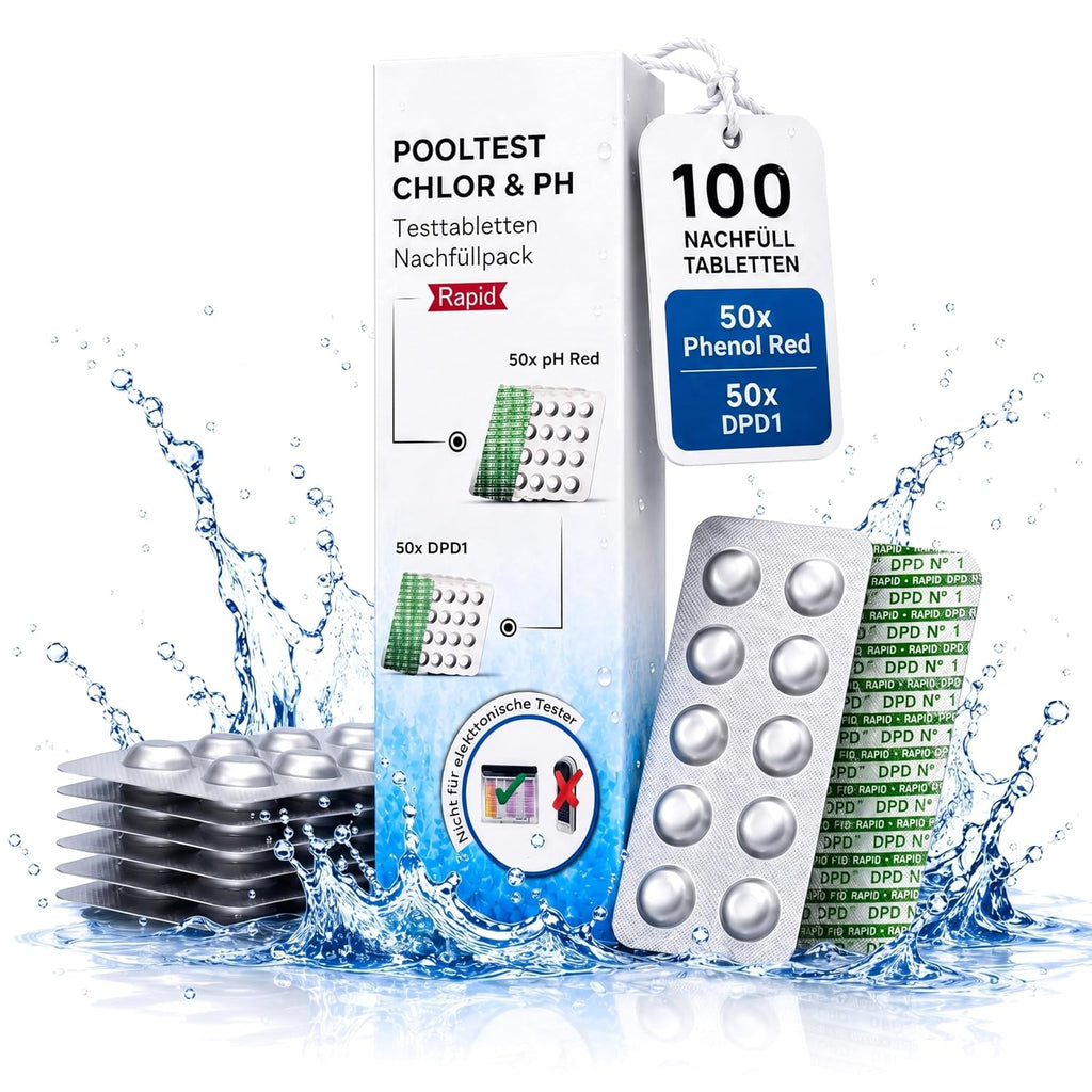 Pooltester Nachfülltabletten 100 Stück | 50X DPD1 Für Freies Chlor & Brom + 50X Phenol Red Für Ph-Wert | Rapid Wassertest Tabletten Für Pool, Whirlpool & Spa | Passend Für Schütteltester