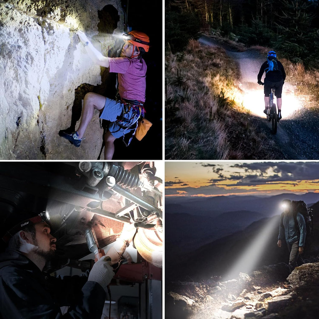 Blukar LED Stirnlampe Wiederaufladbar, Superhell 2000L Stufenlos Dimmbar Kopflampe Mit 8 Lichtmodi, Sensor Und Rotlicht, Leichtgewichtig Wasserdichte Mini Stirnleuchte Für Campen, Angeln Usw.