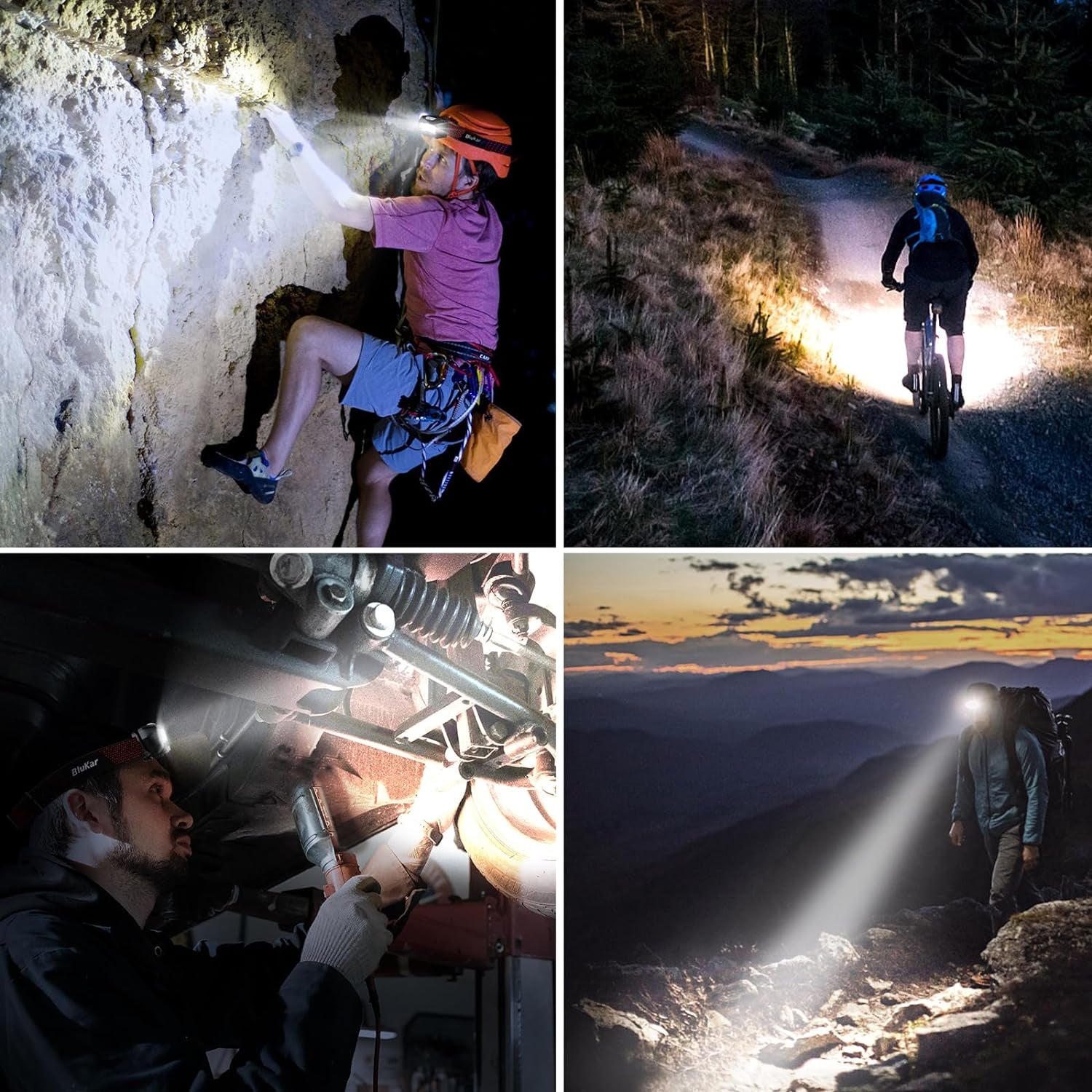 Blukar LED Stirnlampe Wiederaufladbar, Superhell 2000L Stufenlos Dimmbar Kopflampe Mit 8 Lichtmodi, Sensor Und Rotlicht, Leichtgewichtig Wasserdichte Mini Stirnleuchte Für Campen, Angeln Usw.
