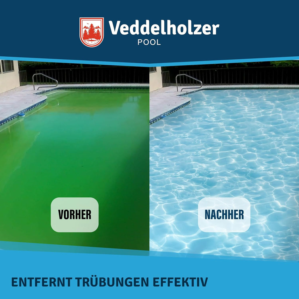 Veddelholzer Poolklar 0,5 L – Für Kristallklares Wasser in Pool, Whirlpool, Planschbecken. Wirksam Gegen Trübes Wasser, Geeignet Für Alle Filterarten Und Systeme