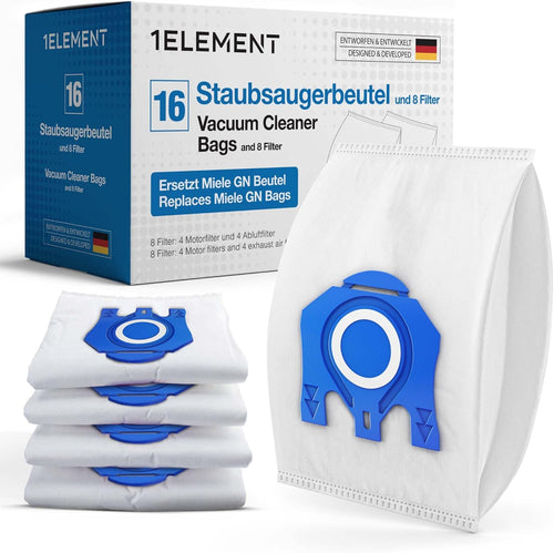 16 Staubsaugerbeutel Für Miele Staubsauger [Complete C3 & C2, Classic C1, S8340] Ersetzt GN Inkl. 4 Motor- & 4 Abluft Filter [S8000, S5000, S2000, S800 & S600 Serie] Ersetzt 9917730 12281680 S8 S5