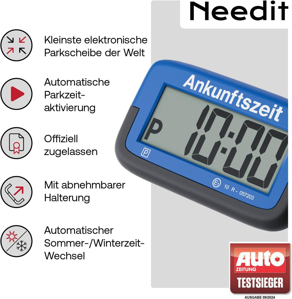 Needit Elektronische Parkscheibe Park Micro I Die Weltweit Dünnste Automatische Parkscheibe Mit Kba-Zulassung I Kompakte, Digitale Parkuhr Mit Gut Lesbarem Display I Langlebige Batterie, 9,4 Mm Dünn