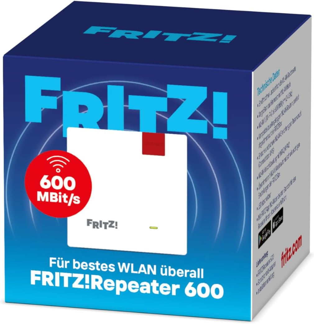 Fritz!Repeater 600 | WLAN Erweiterung Mit Bis Zu 600 Mbit/S | Kompakt Und Zuverlässig | Innovatives WLAN Mesh | Einfache Einrichtung | Höchster Sicherheitsstandard Dank WPA 3/2 | Made in Europe