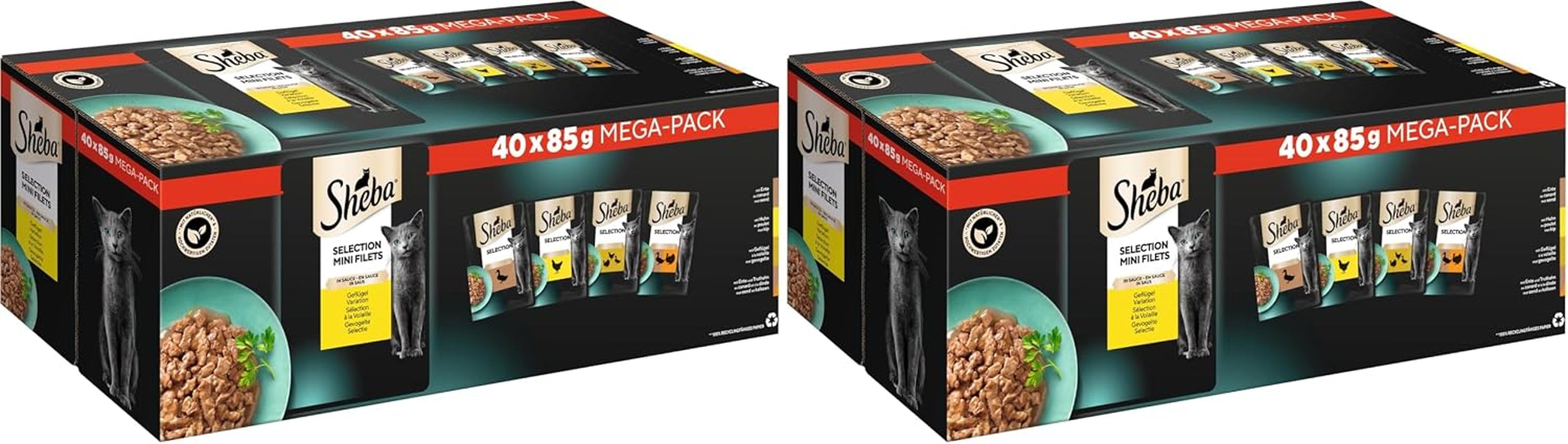SHEBA Adult Katzenfutter Nass - 40X85G Portionsbeutel - Geflügel Variation in Sauce - Nassfutter Für Katzen - 1 Großpackung